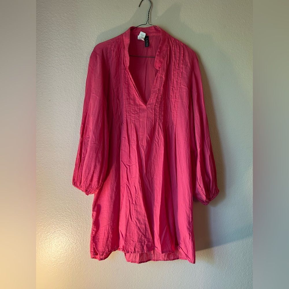 LRL Hot Pink Cotton Tunic Style Swimsuit Beach Cover Up ~ Large ~ EUC